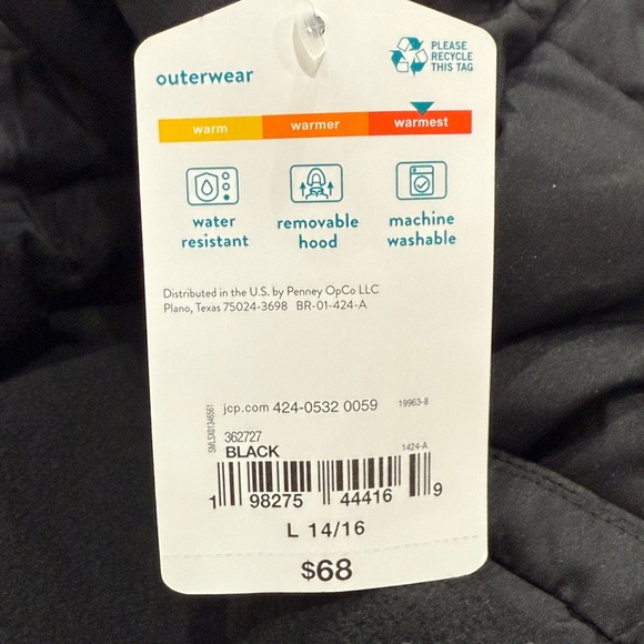 Thereabouts Big Kid Boys Water Resistant Heavyweight Puffer Jacket in black sz L - Picture 4 of 6